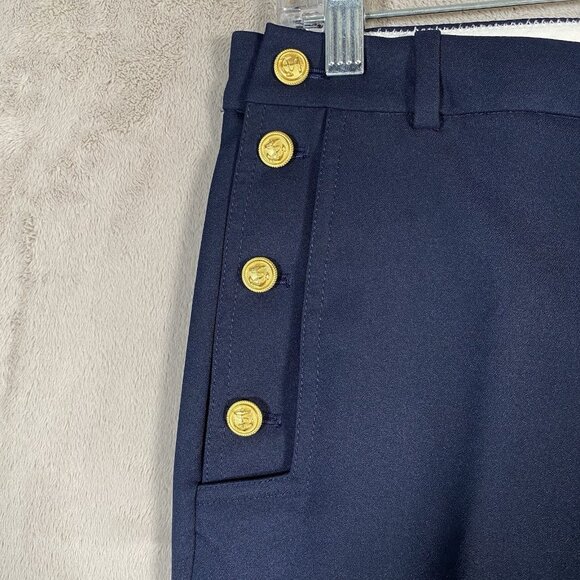 J Crew Sailor Dress Pants Women 2 Navy Trouser Gold Crest Button Nautical Preppy - Picture 4 of 16
